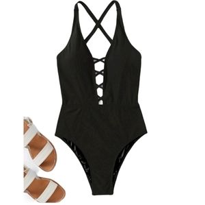 COPY - Criss cross ruched backless one piece swim…